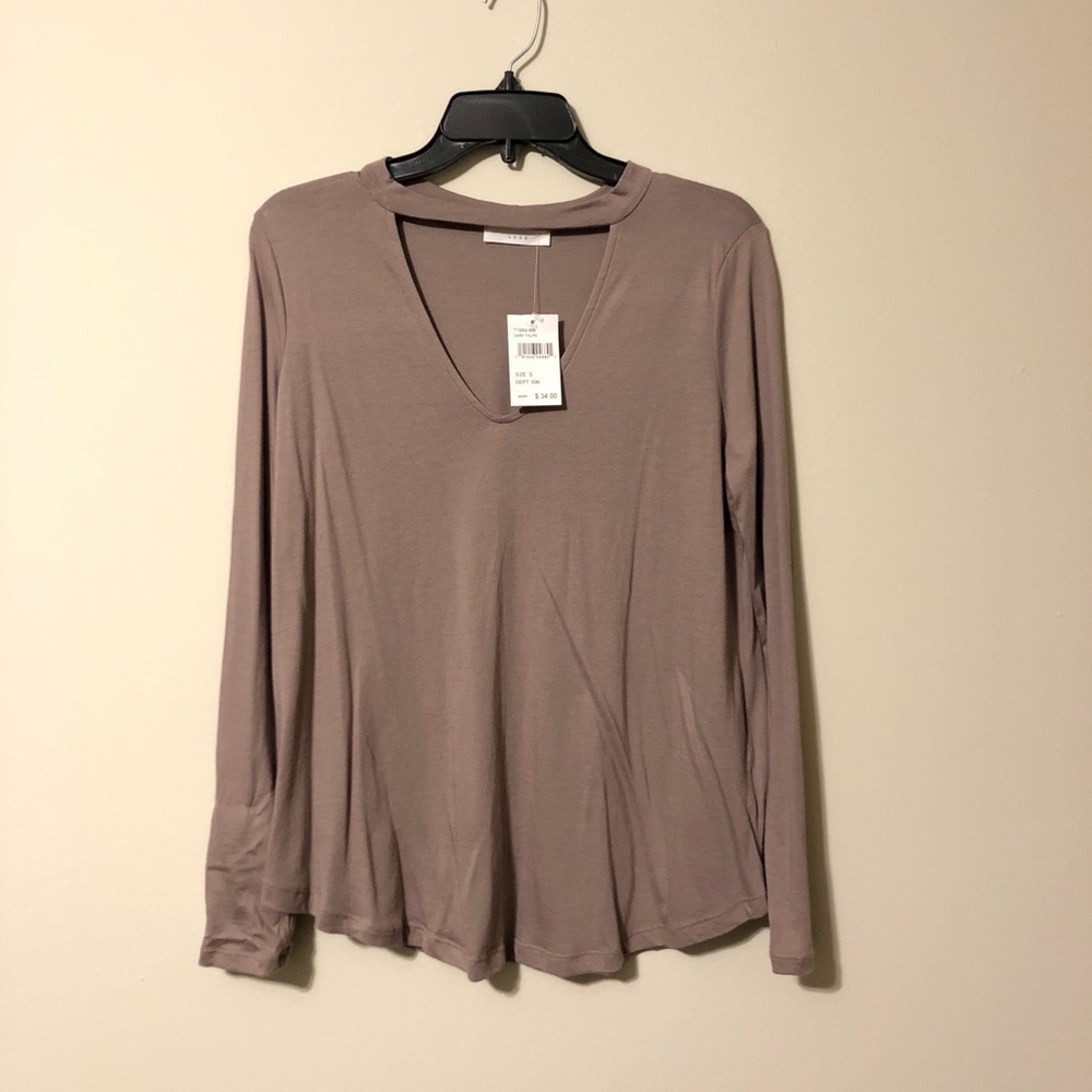 Lush Small Long Sleeve Dark Taupe Cut Out V-Neck